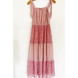 Sincerely Jules Dress M Red Floral Tiered Cottage Core Feminine Romantic Beachy